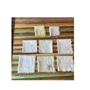 Embroidered Cotton Dinner Napkins Table Linens VINTAGE Crochet Lot Of 8